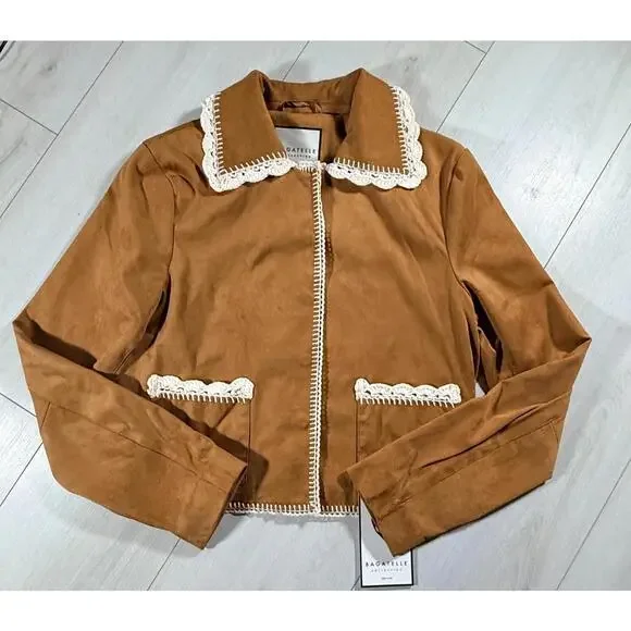 NWT Bagatelle Collection Crochet Trim Jacket Caramel Size XS - Picture 1 of 12